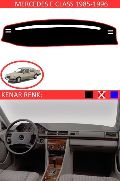 Torpido Koruma Halısı Siyah Kenar Renk Kırmızı Mercedes E Class 1985-1995 ile Uyumlu ürün görseli 1