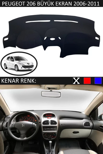 Torpido Koruma Halısı Siyah Kenar Renk Siyah Peugeot 206 2006-2011 ile Uyumlu ürün görseli 1