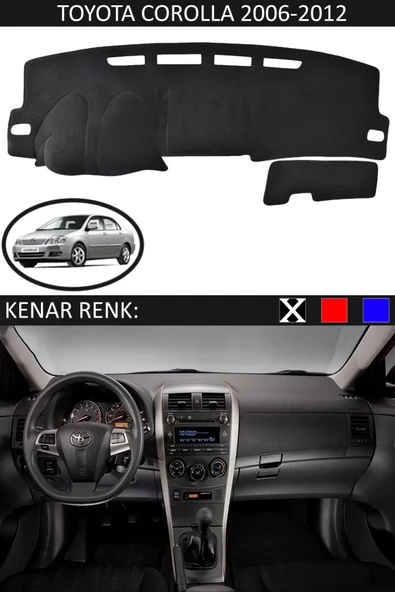 Torpido Koruma Halısı Siyah Kenar Renk Siyah Toyota Coralla 2006-2012 ile Uyumlu ürün görseli 1