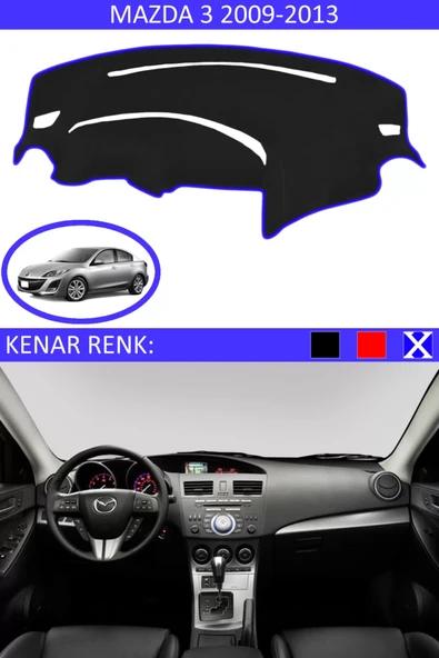 Torpido Koruma Halısı Siyah Kenar Renk Mavi Mazda 3 2009-2013 ile Uyumlu ürün görseli 1