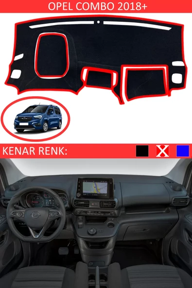 Torpido Koruma Halısı Siyah Kenar Renk Kırmızı Opel Combo 2018+ ile Uyumlu ürün görseli 1