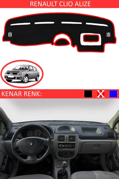 Torpido Koruma Halısı Siyah Kenar Renk Kırmızı Renault Clio Alize ile Uyumlu ürün görseli 1