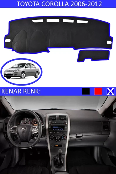 Torpido Koruma Halısı Siyah Kenar Renk Mavi Toyota Coralla 2006-2012 ile Uyumlu ürün görseli 1