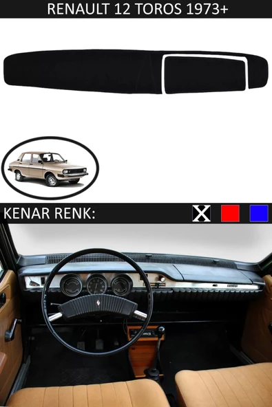 Torpido Koruma Halısı Siyah Kenar Renk Siyah Renault 12 Toros 1973 ile Uyumlu ürün görseli 1