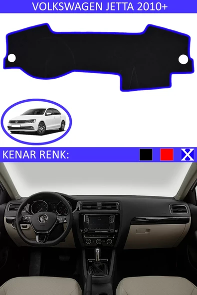 Torpido Koruma Halısı Siyah Kenar Renk Mavi Volkswagen Jetta 2010+ ile Uyumlu ürün görseli 1