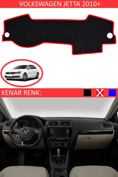 Torpido Koruma Halısı Siyah Kenar Renk Kırmızı Volkswagen Jetta 2010+ ile Uyumlu ürün görseli 1