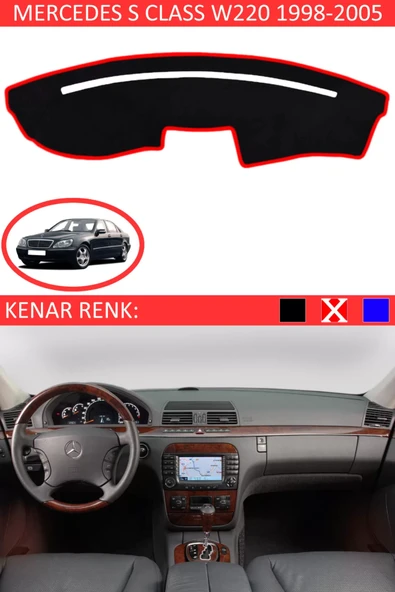 Torpido Koruma Halısı Siyah Kenar Renk Kırmızı Mercedes S Class W 220 1998-2005 ile Uyumlu ürün görseli 1