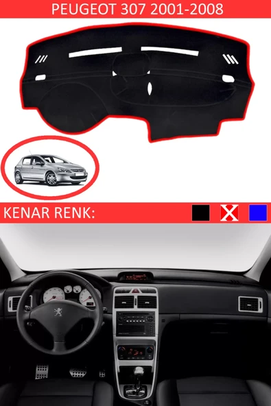Torpido Koruma Halısı Siyah Kenar Renk Kırmızı Peugeot 307 2001-2008 ile Uyumlu ürün görseli 1