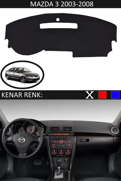 Torpido Koruma Halısı Siyah Kenar Renk Siyah Mazda 3 2003-2008 ile Uyumlu ürün görseli 1