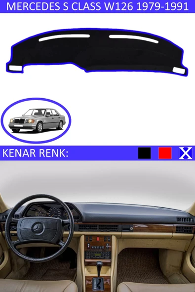 Torpido Koruma Halısı Siyah Kenar Renk Mavi Mercedes S Class W 126 1979-1991 ile Uyumlu ürün görseli 1