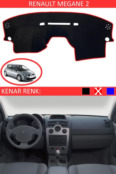 Torpido Koruma Halısı Siyah Kenar Renk Kırmızı Renault Megane 2 ile Uyumlu ürün görseli 1