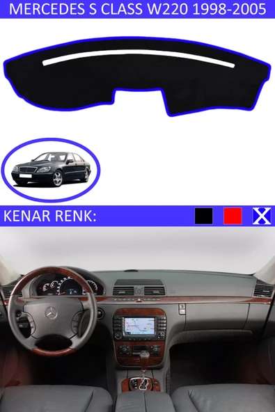 Torpido Koruma Halısı Siyah Kenar Renk Mavi Mercedes S Class W 220 1998-2005 ile Uyumlu ürün görseli 1