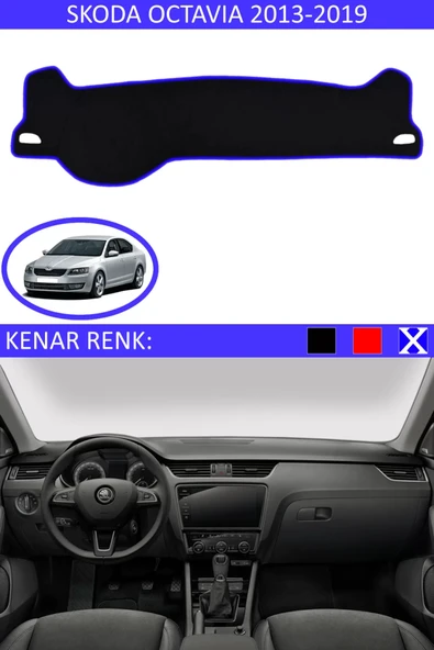 Torpido Koruma Halısı Siyah Kenar Renk Mavi Skoda Octavia 2013-2019 ile Uyumlu ürün görseli 1
