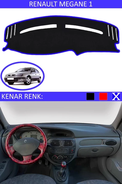 Torpido Koruma Halısı Siyah Kenar Renk Mavi Renault Megane 1 ile Uyumlu ürün görseli 1