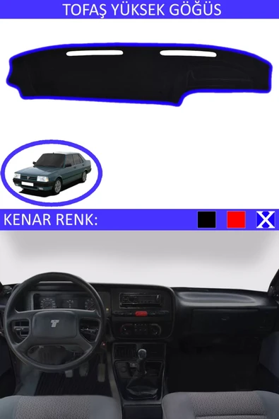 Yüksek Göğüs Torpido Koruma Halısı Siyah Kenar Renk Mavi Tofaş ile Uyumlu ürün görseli 1
