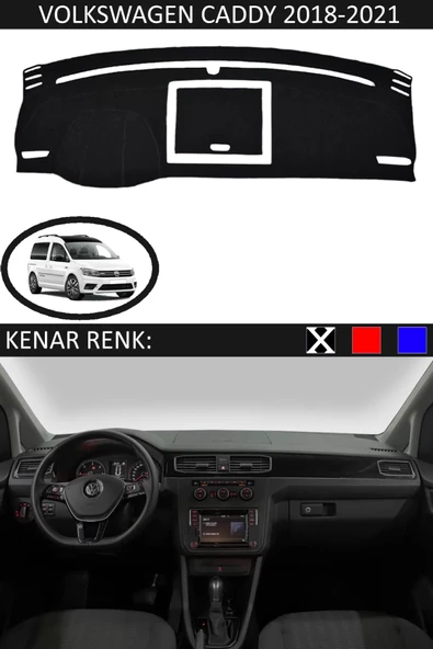 Torpido Koruma Halısı Siyah Kenar Renk Siyah Volkswagen Caddy 2018-2021 ile Uyumlu ürün görseli 1