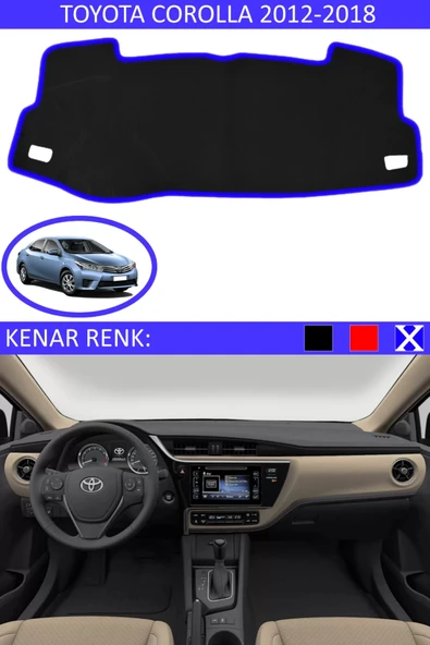 Torpido Koruma Halısı Siyah Kenar Renk Mavi Toyota Coralla 2012-2018 ile Uyumlu ürün görseli 1