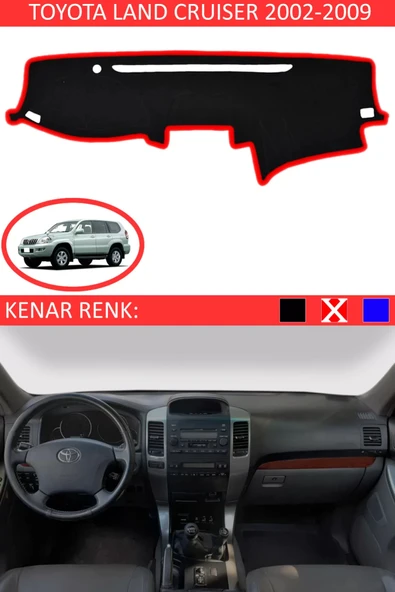 Torpido Koruma Halısı Siyah Kenar Renk Kırmızı Toyota Land Cruiser 2002-2009 ile Uyumlu ürün görseli 1