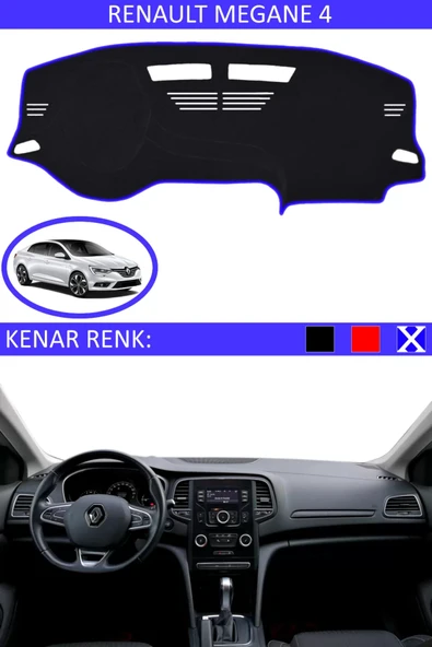 Torpido Koruma Halısı Siyah Kenar Renk Mavi Renault Megane 4 ile Uyumlu ürün görseli 1
