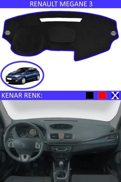 Torpido Koruma Halısı Siyah Kenar Renk Mavi Renault Megane 3 ile Uyumlu ürün görseli 1