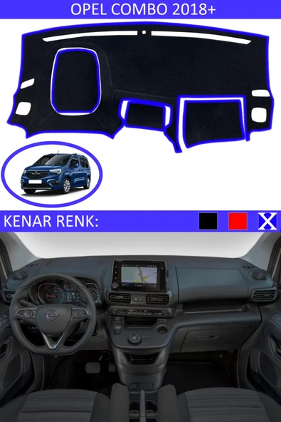 Torpido Koruma Halısı Siyah Kenar Renk Mavi Opel Combo 2018+ ile Uyumlu ürün görseli 1