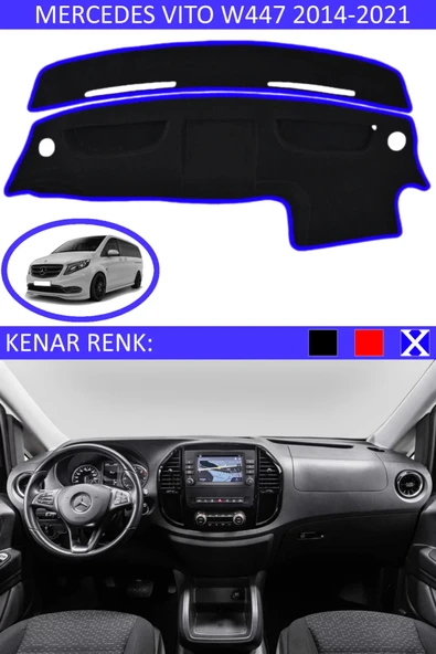 Torpido Koruma Halısı Siyah Kenar Renk Mavi Mercedes Vito W447 2014 ile Uyumlu ürün görseli 1