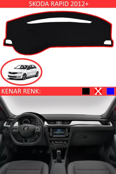Torpido Koruma Halısı Siyah Kenar Renk Kırmızı Skoda Rapid 2012+ ile Uyumlu ürün görseli 1