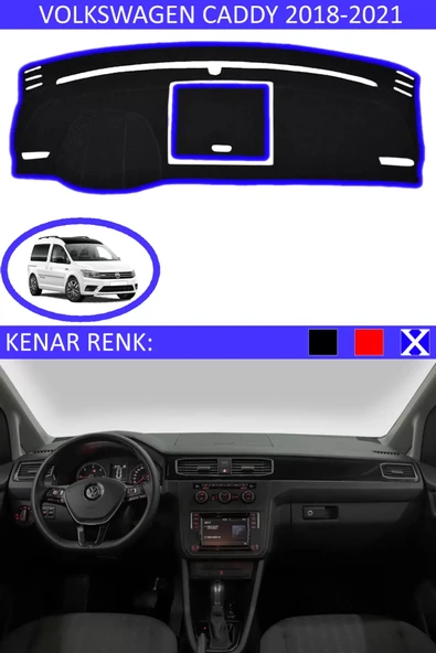 Torpido Koruma Halısı Siyah Kenar Renk Mavi Volkswagen Caddy 2018-2021 ile Uyumlu ürün görseli 1