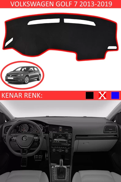 Torpido Koruma Halısı Siyah Kenar Renk Kırmızı Volkswagen Golf 7 2013-2019 ile Uyumlu ürün görseli 1