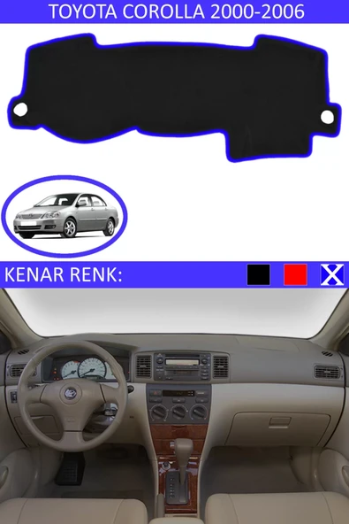 Torpido Koruma Halısı Siyah Kenar Renk Mavi Toyota Coralla 2000-2006 ile Uyumlu ürün görseli 1