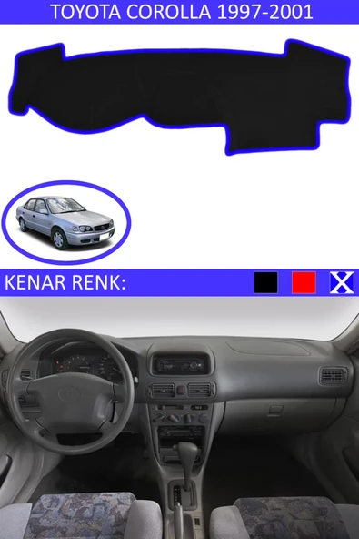 Torpido Koruma Halısı Siyah Kenar Renk Mavi Toyota Coralla 1997-2001 ile Uyumlu ürün görseli 1
