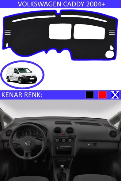 Torpido Koruma Halısı Siyah Kenar Renk Mavi Volkswagen Caddy 2004+ ile Uyumlu ürün görseli 1