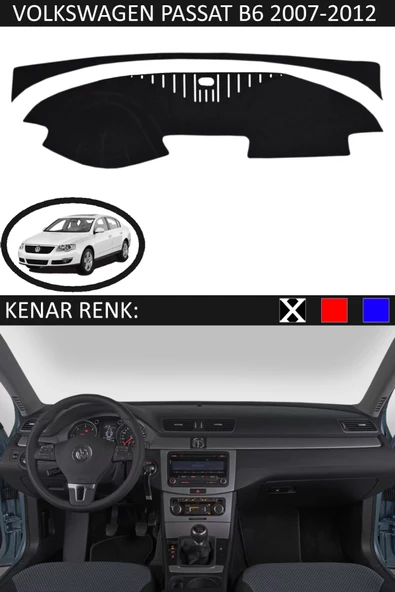 Torpido Koruma Halısı Siyah Kenar Renk Siyah Volkswagen Passat B6 2007-2012 ile Uyumlu ürün görseli 1