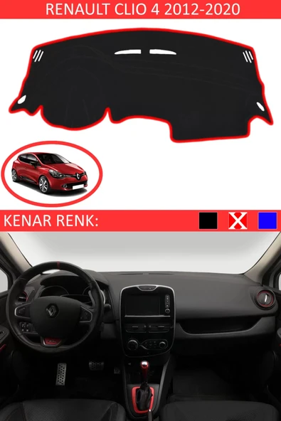 Torpido Koruma Halısı Siyah Kenar Renk Kırmızı Renault Clio 4 2012-2020 ile Uyumlu ürün görseli 1
