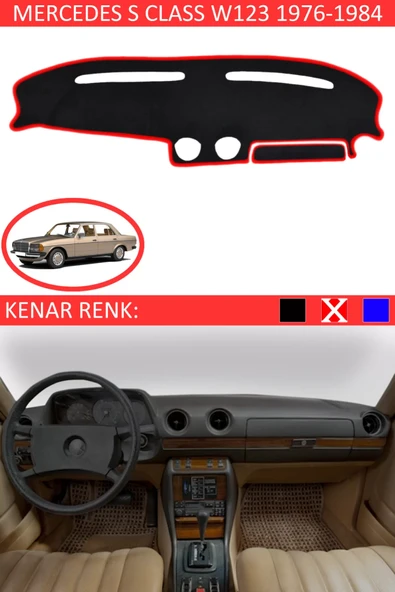 Torpido Koruma Halısı Siyah Kenar Renk Kırmızı Mercedes S Class W 123 1976-1984 ile Uyumlu ürün görseli 1