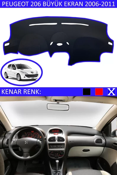 Torpido Koruma Halısı Siyah Kenar Renk Mavi Peugeot 206 2006-2011 ile Uyumlu ürün görseli 1