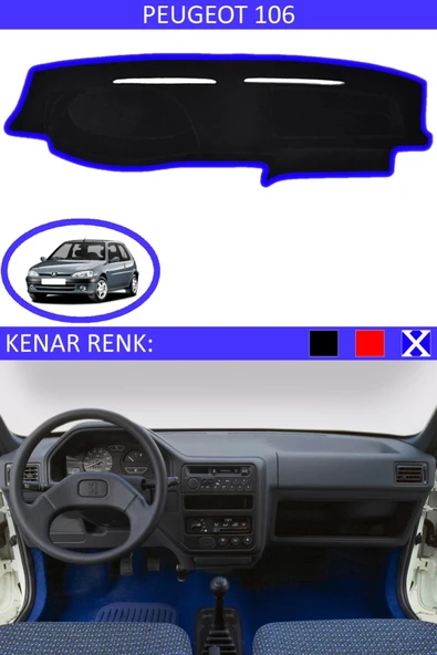 Torpido Koruma Halısı Siyah Kenar Renk Mavi Peugeot 106 ile Uyumlu ürün görseli 1