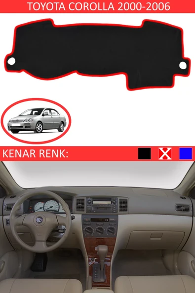 Torpido Koruma Halısı Siyah Kenar Renk Kırmızı Toyota Coralla 2000-2006 ile Uyumlu ürün görseli 1