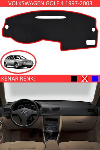 Torpido Koruma Halısı Siyah Kenar Renk Kırmızı Volkswagen Golf 4 1997-2003 ile Uyumlu ürün görseli 1