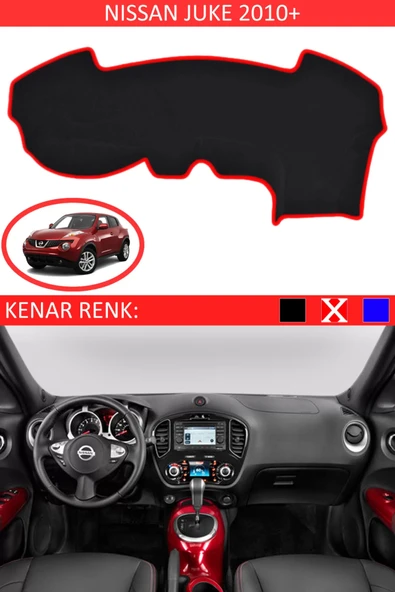 Torpido Koruma Halısı Siyah Kenar Renk Kırmızı Nissan Juke 2010+ ile Uyumlu ürün görseli 1