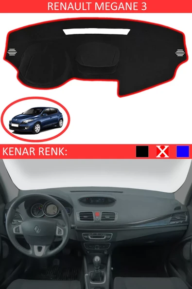 Torpido Koruma Halısı Siyah Kenar Renk Kırmızı Renault Megane 3 ile Uyumlu ürün görseli 1