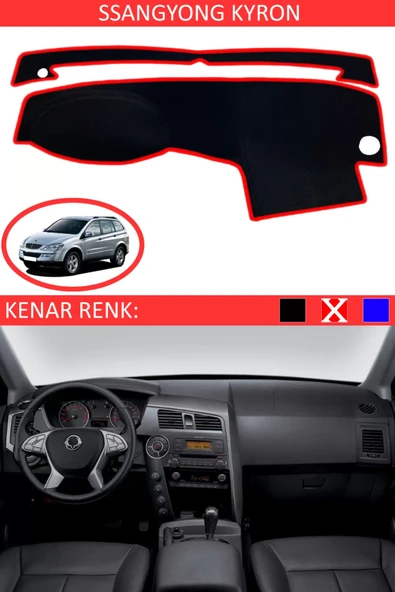 Torpido Koruma Halısı Siyah Kenar Renk Kırmızı Ssangyoung Kyron ile Uyumlu ürün görseli 1