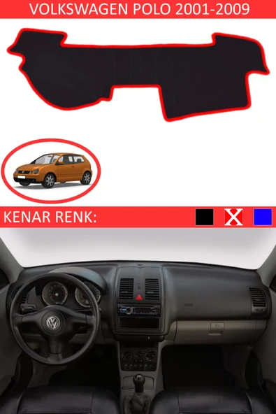 Torpido Koruma Halısı Siyah Kenar Renk Kırmızı Volkswagen Polo 2001-2009 ile Uyumlu ürün görseli 1