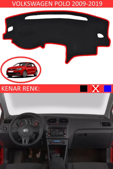 Torpido Koruma Halısı Siyah Kenar Renk Kırmızı Volkswagen Polo 2009-2019 ile Uyumlu ürün görseli 1