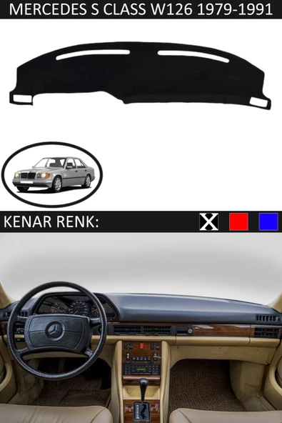 Torpido Koruma Halısı Siyah Kenar Renk Siyah Mercedes S Class W 126 1979-1991 ile Uyumlu ürün görseli 1