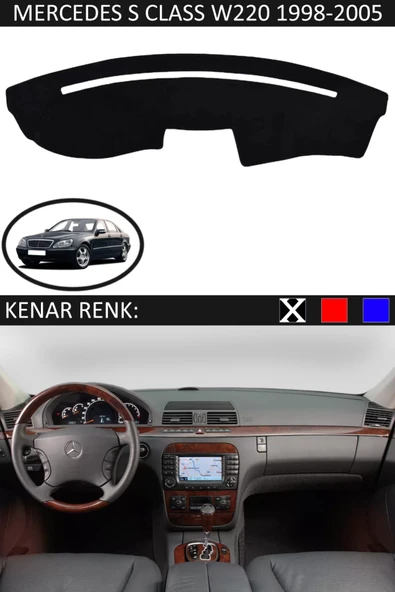 Torpido Koruma Halısı Siyah Kenar Renk Siyah Mercedes S Class W 220 1998-2005 ile Uyumlu ürün görseli 1
