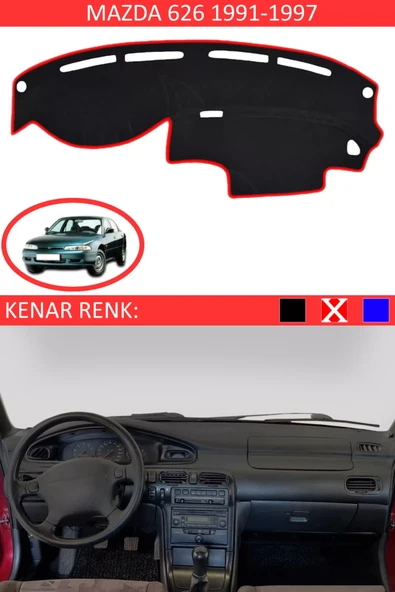 Torpido Koruma Halısı Siyah Kenar Renk Kırmızı Mazda 626 1991-1997 ile Uyumlu ürün görseli 1