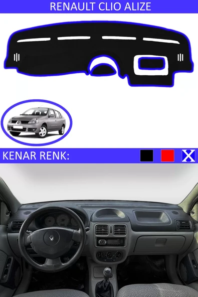 Torpido Koruma Halısı Siyah Kenar Renk Mavi Renault Clio Alize ile Uyumlu ürün görseli 1