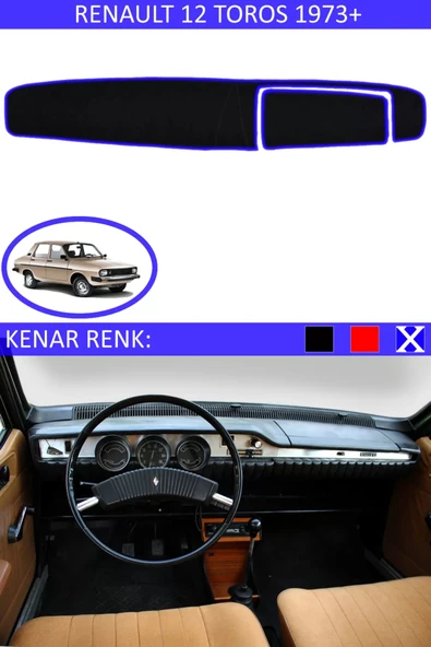 Torpido Koruma Halısı Siyah Kenar Renk Mavi Renault 12 Toros 1973 ile Uyumlu ürün görseli 1