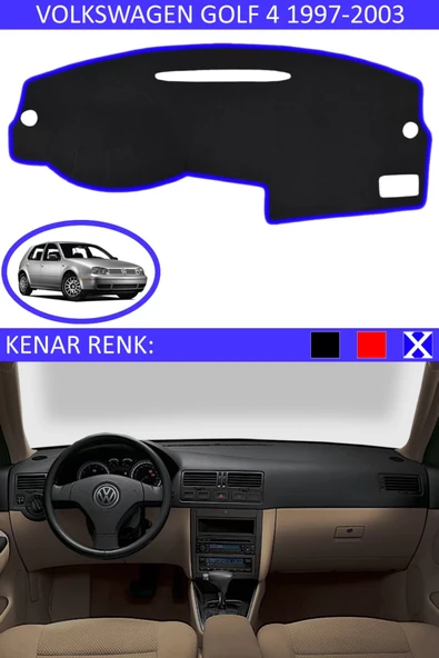 Torpido Koruma Halısı Siyah Kenar Renk Mavi Volkswagen Golf 4 1997-2003 ile Uyumlu ürün görseli 1